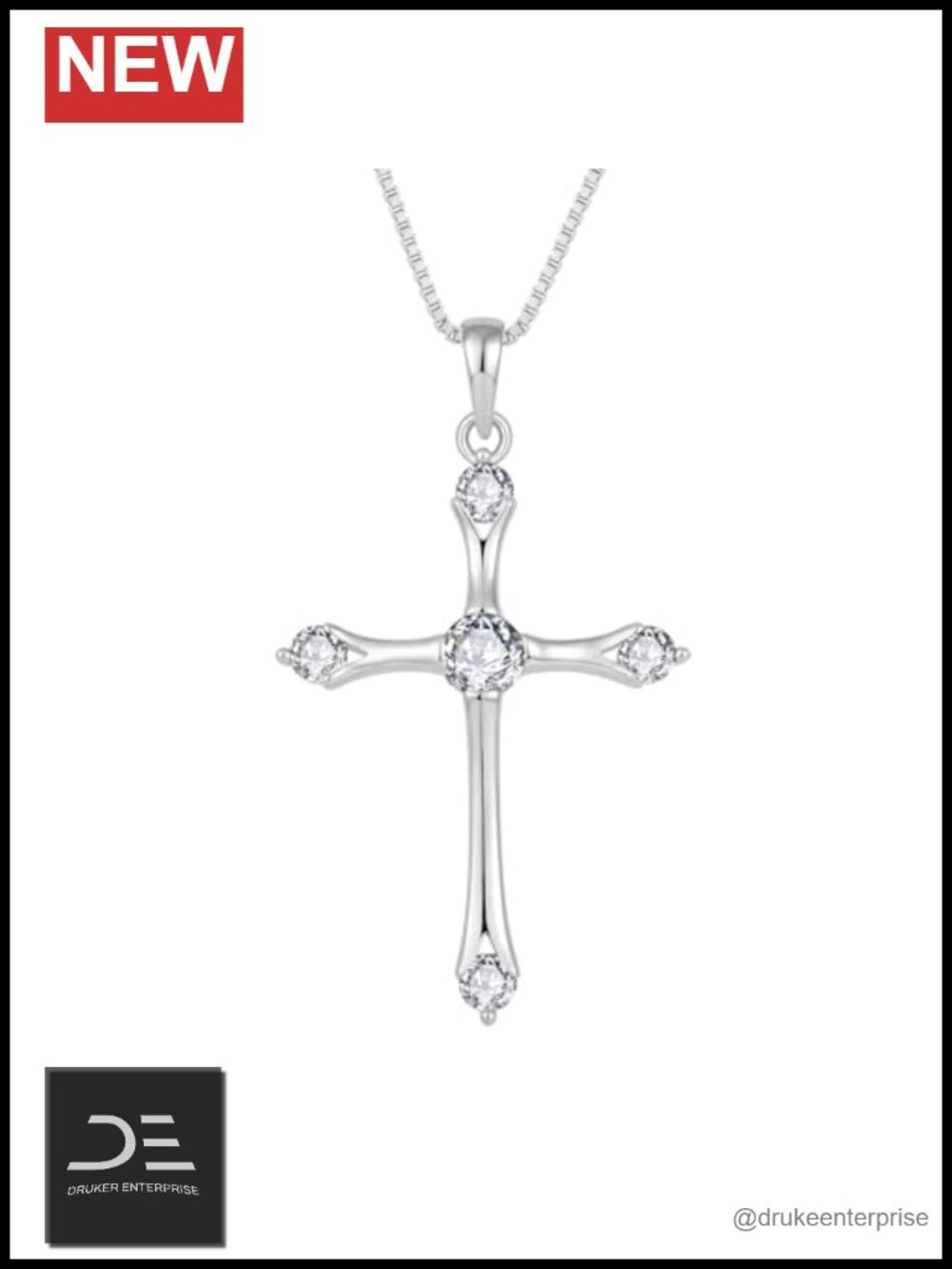 925 Sterling Silver Moissanite Cross Pendant Necklace Christian Religious